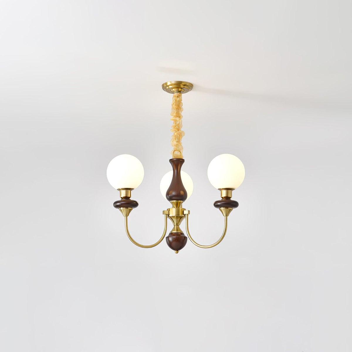 Rinoelle Kronleuchter Retro Messing Walnuss Glas