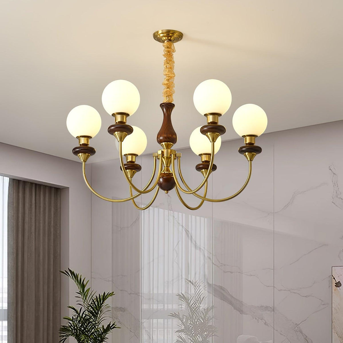 Rinoelle Kronleuchter Retro Messing Walnuss Glas