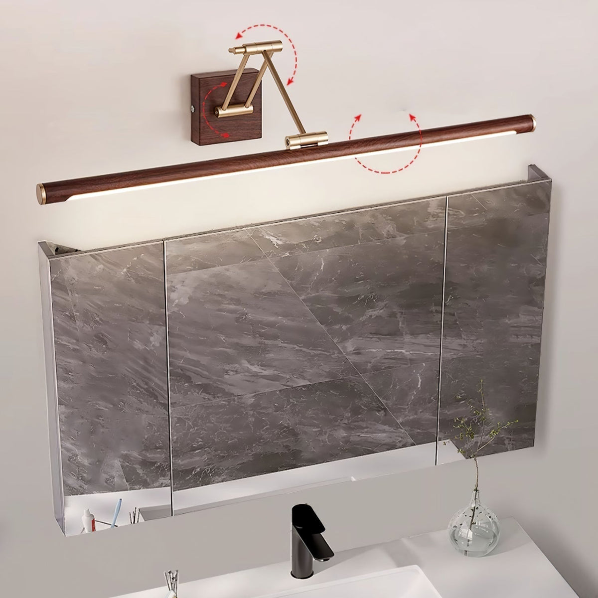 Elvoro Wandleuchte Walnussfarbe linear verstellbar