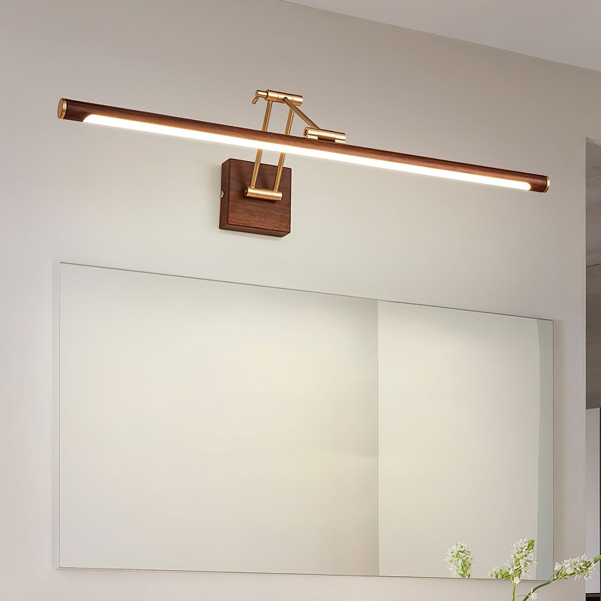 Elvoro Wandleuchte Walnussfarbe linear verstellbar