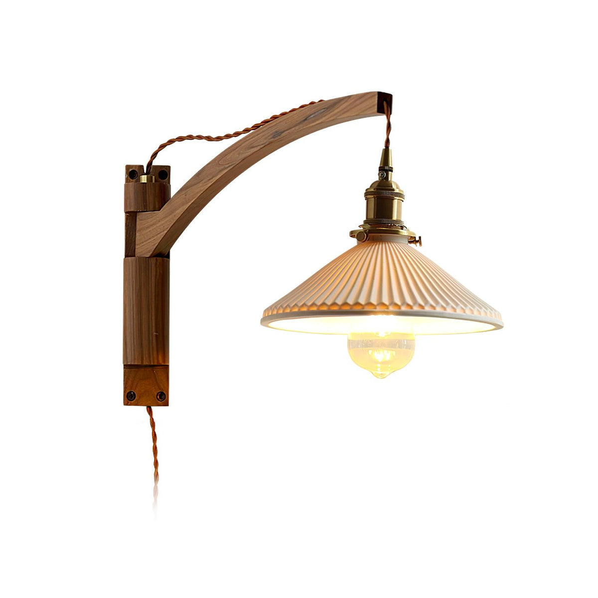 Evin Wandleuchte aus Walnuss und Keramik im nordischen Kunst-Stil mit Schwenkarm