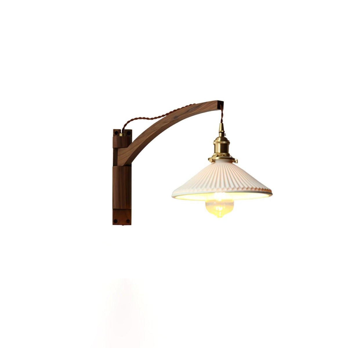 Evin Wandleuchte aus Walnuss und Keramik im nordischen Kunst-Stil mit Schwenkarm