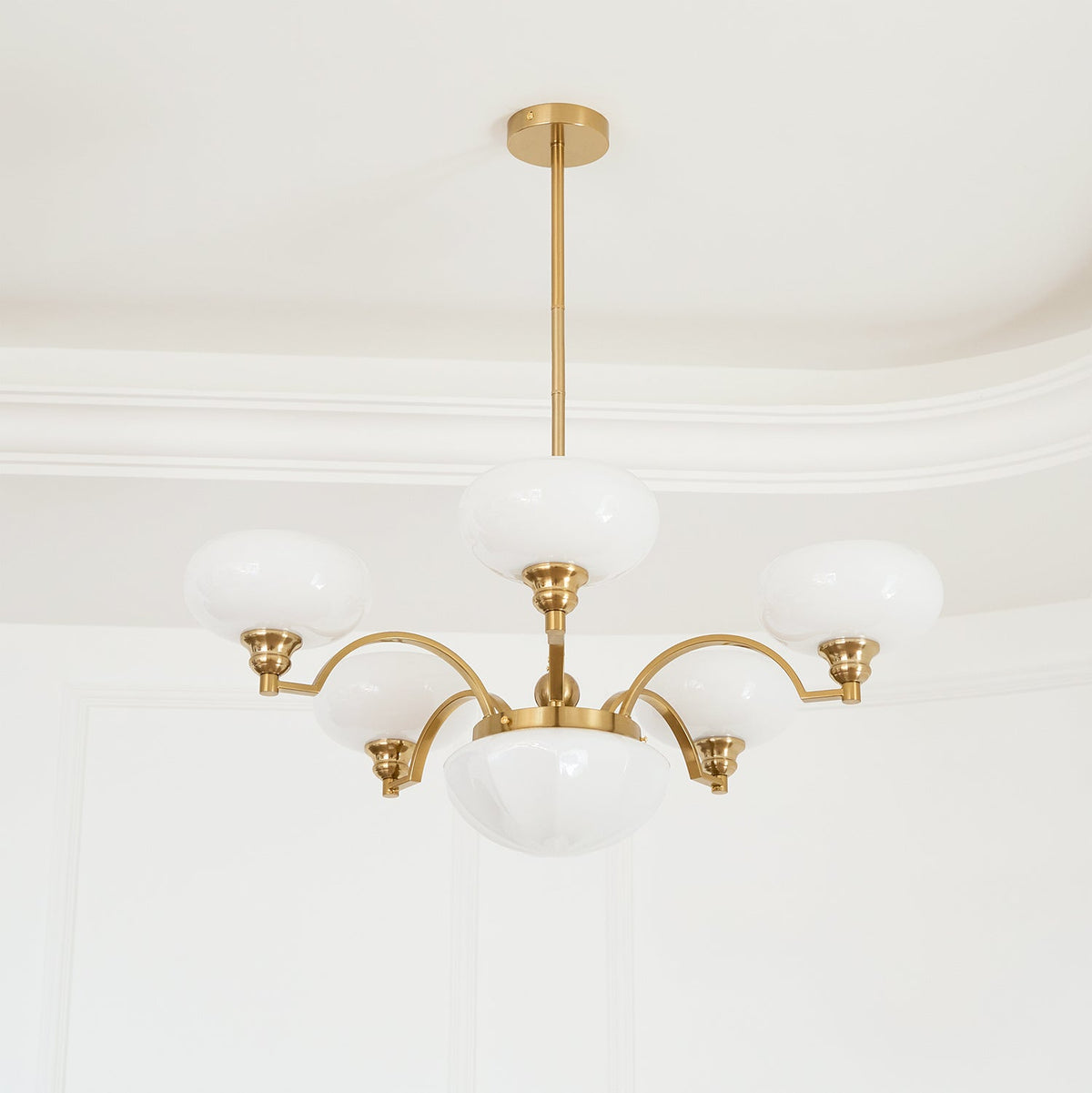 Veliniel Kronleuchter Warre Satin Nickel Glas Eisen