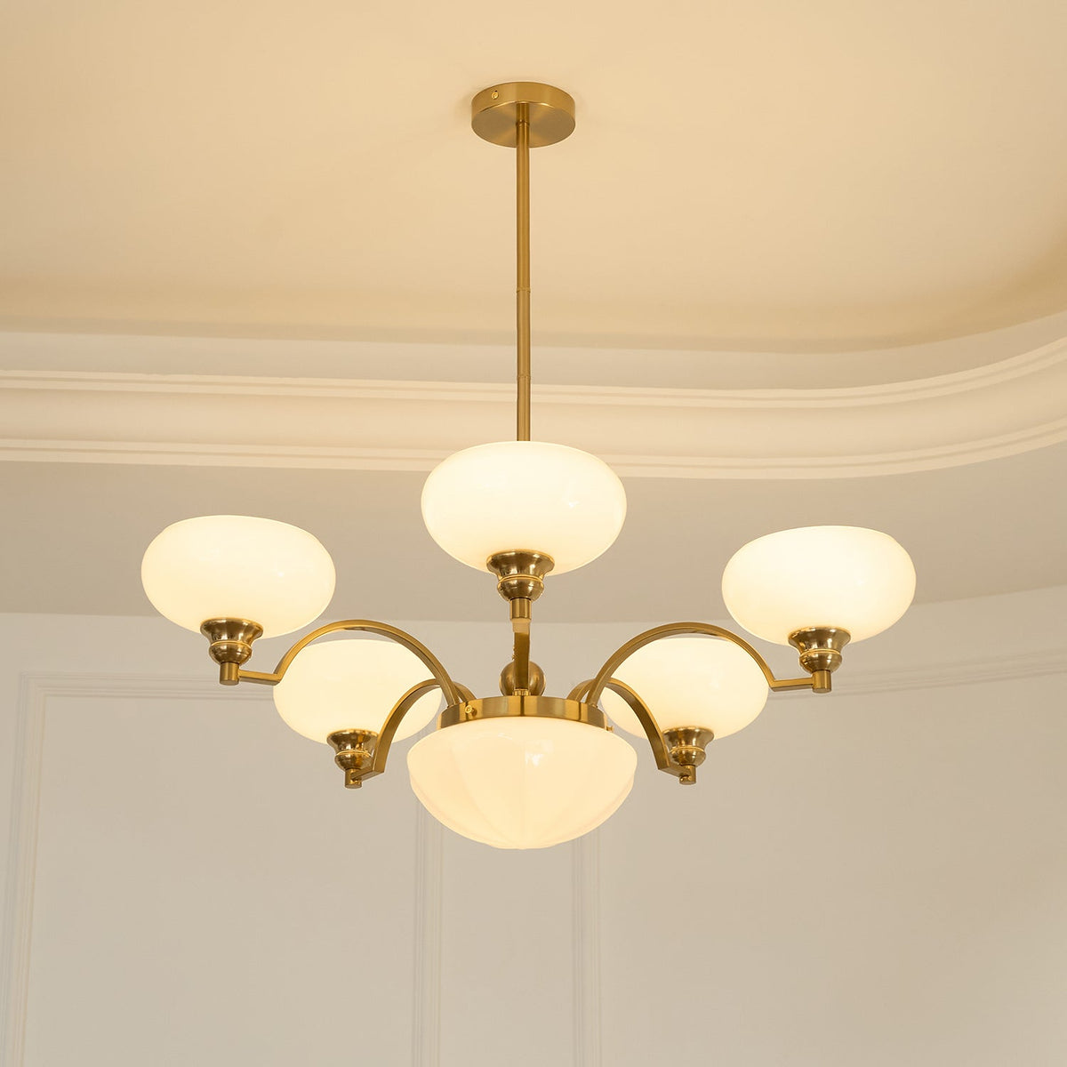 Veliniel Kronleuchter Warre Satin Nickel Glas Eisen