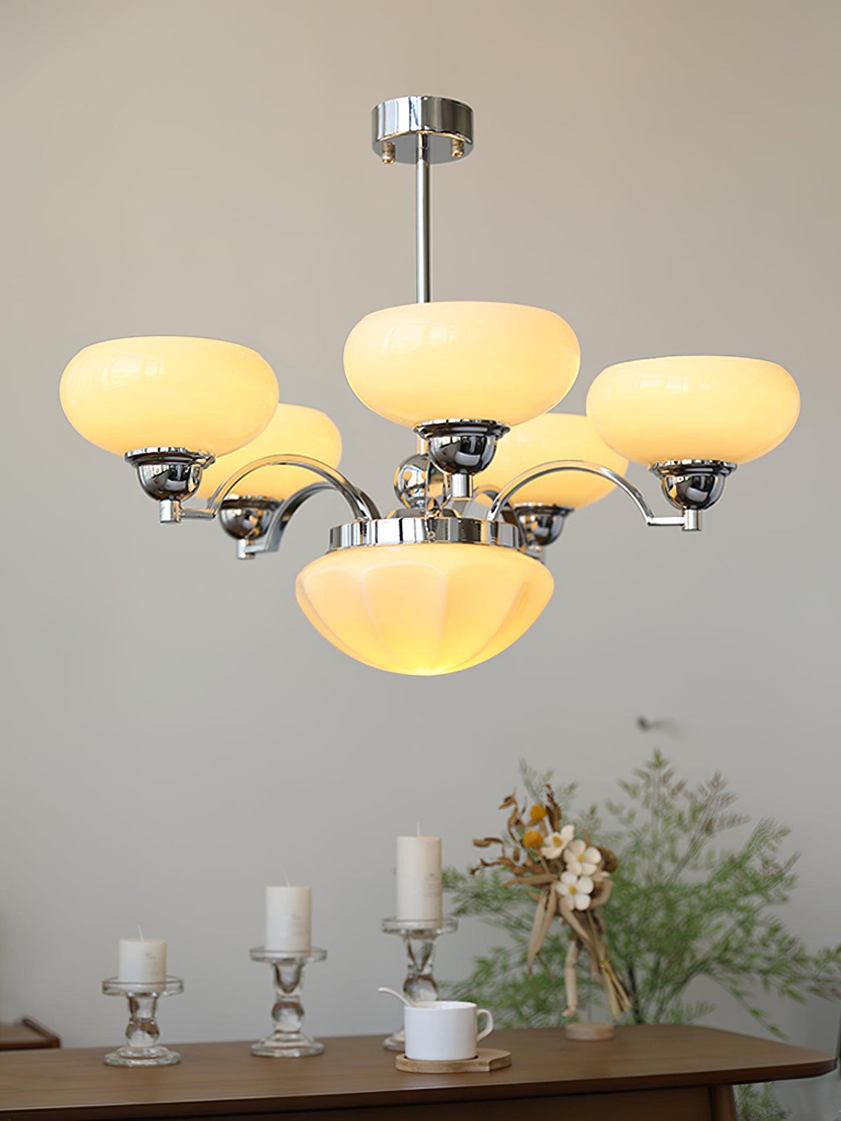 Veliniel Kronleuchter Warre Satin Nickel Glas Eisen