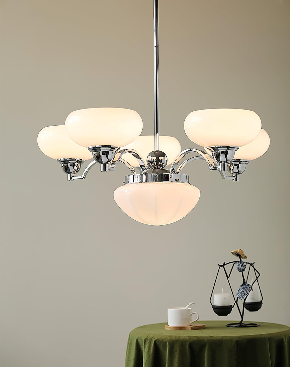 Veliniel Kronleuchter Warre Satin Nickel Glas Eisen