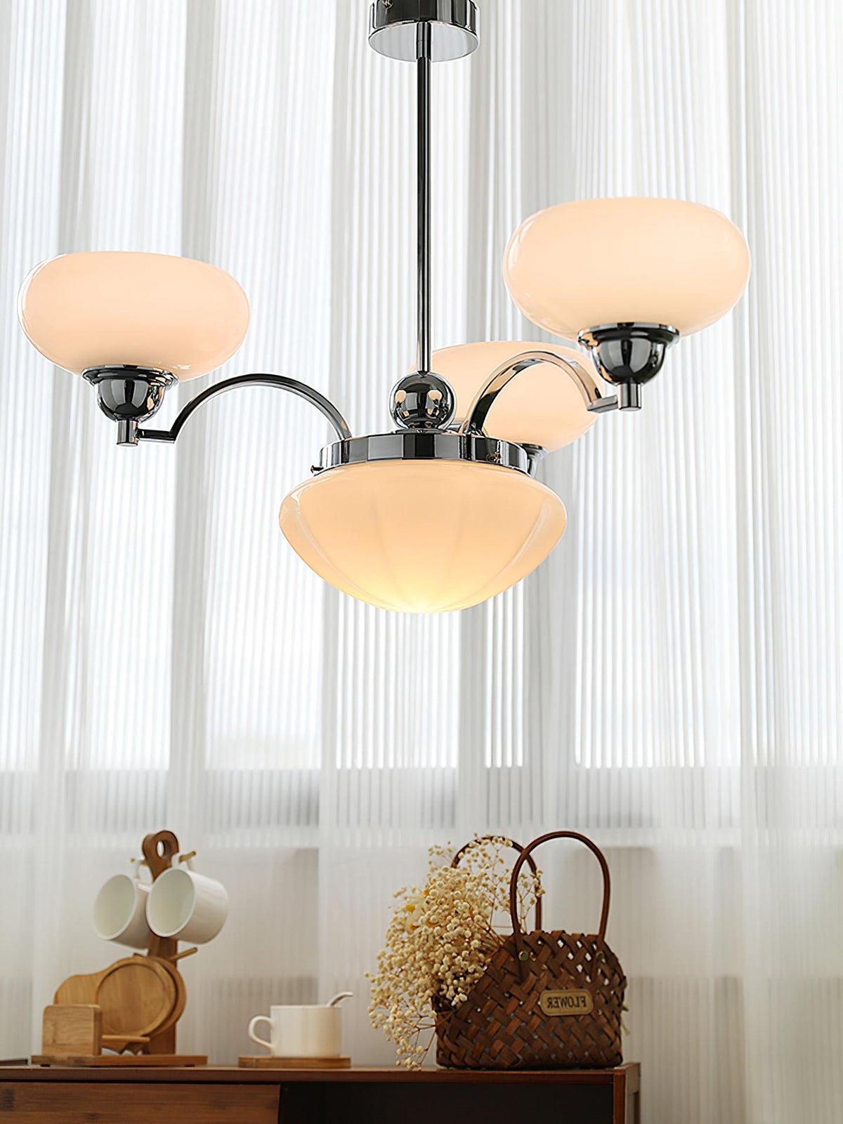 Veliniel Kronleuchter Warre Satin Nickel Glas Eisen