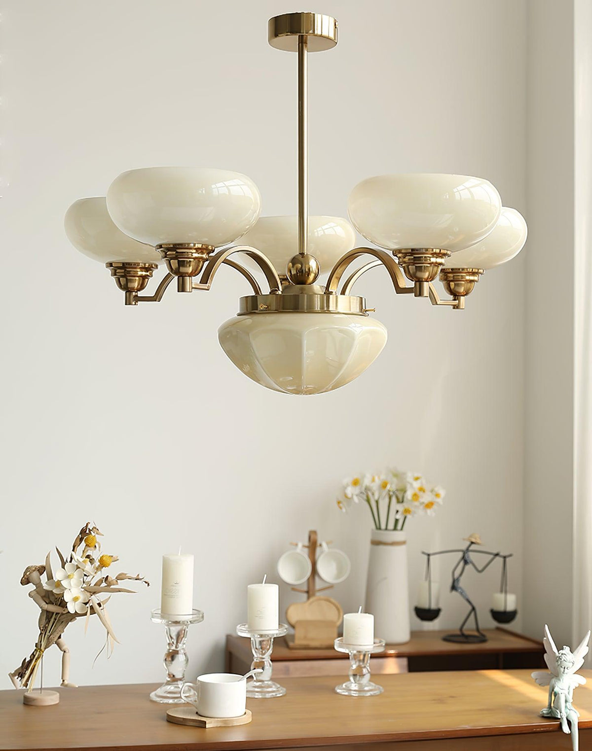 Veliniel Kronleuchter Warre Satin Nickel Glas Eisen