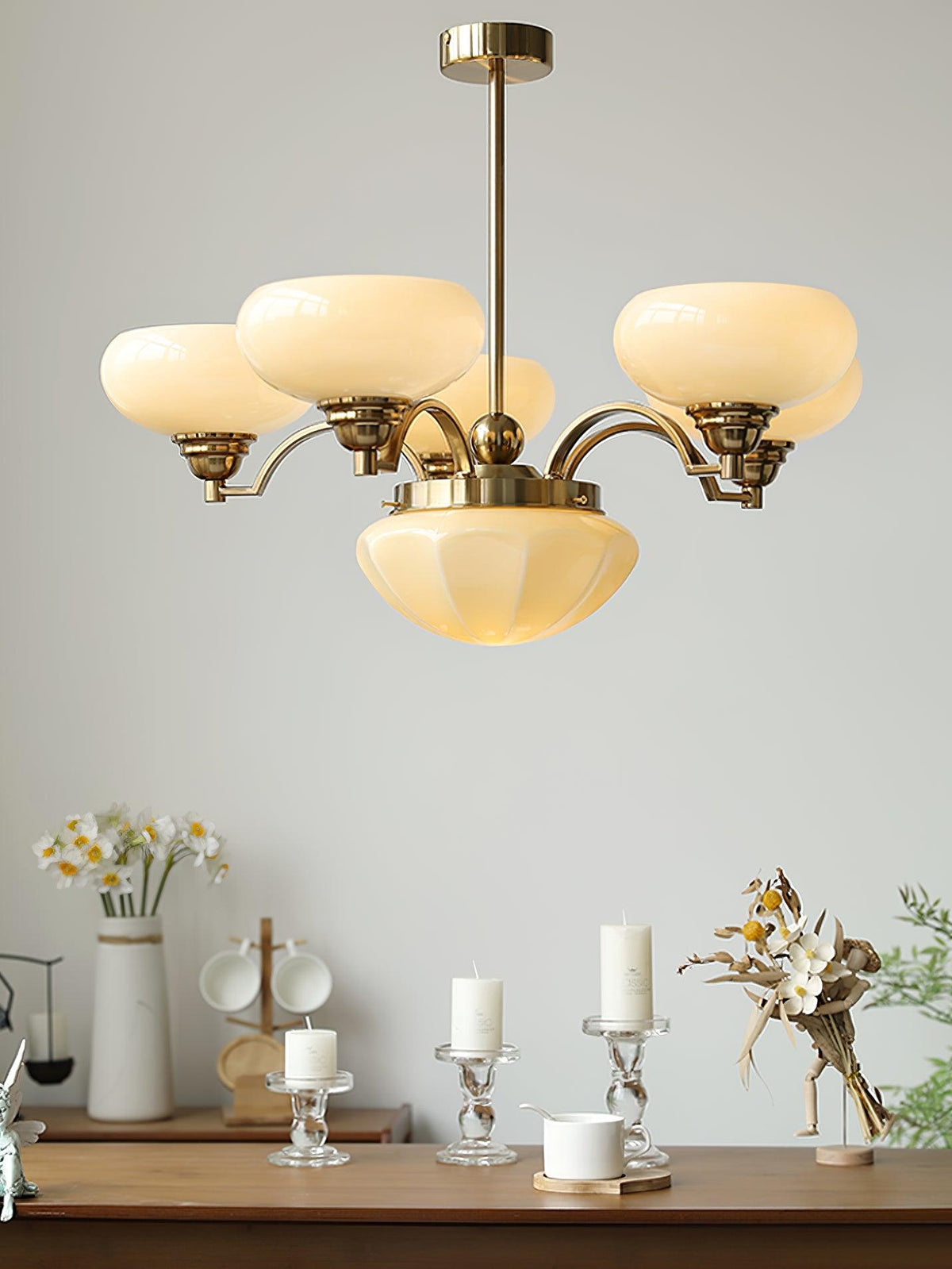 Veliniel Kronleuchter Warre Satin Nickel Glas Eisen