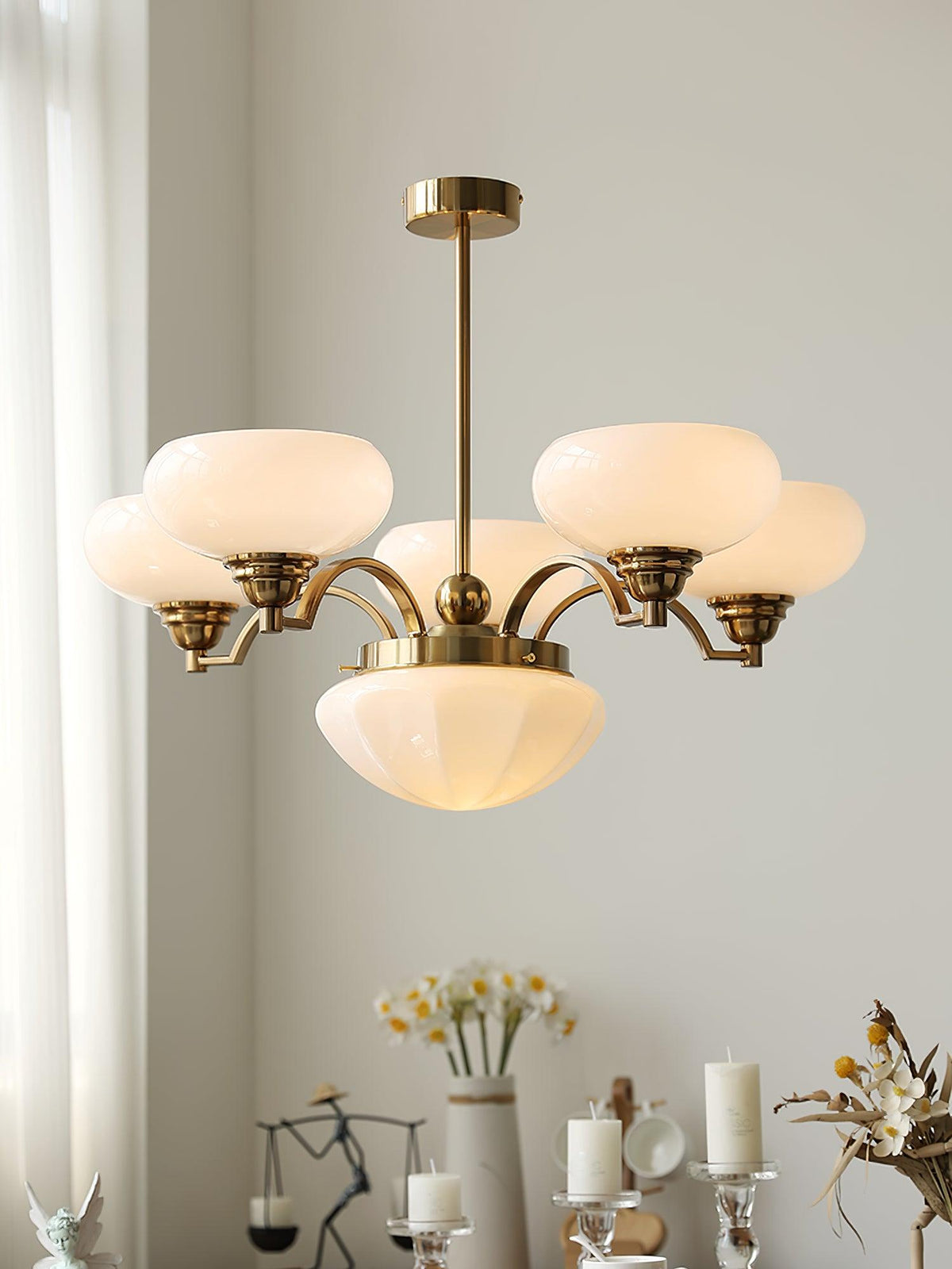 Veliniel Kronleuchter Warre Satin Nickel Glas Eisen