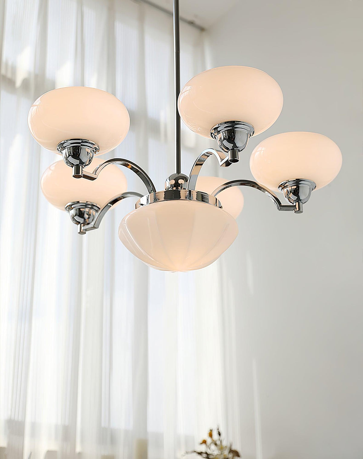 Veliniel Kronleuchter Warre Satin Nickel Glas Eisen
