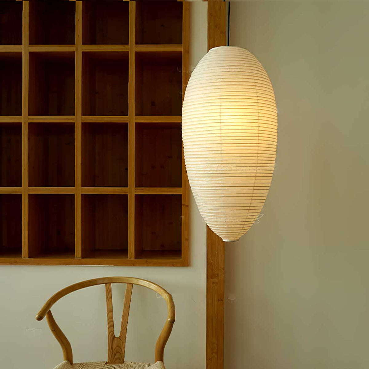 Myraean zeitgenössische minimalistische Wabi-Sabi-Pendelleuchte aus Papier in Kirschbaumoptik