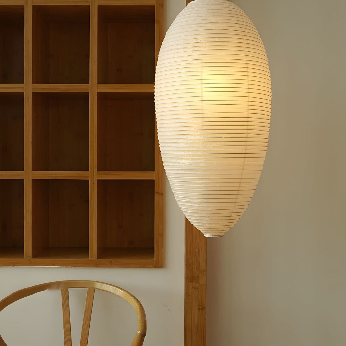 Myraean zeitgenössische minimalistische Wabi-Sabi-Pendelleuchte aus Papier in Kirschbaumoptik