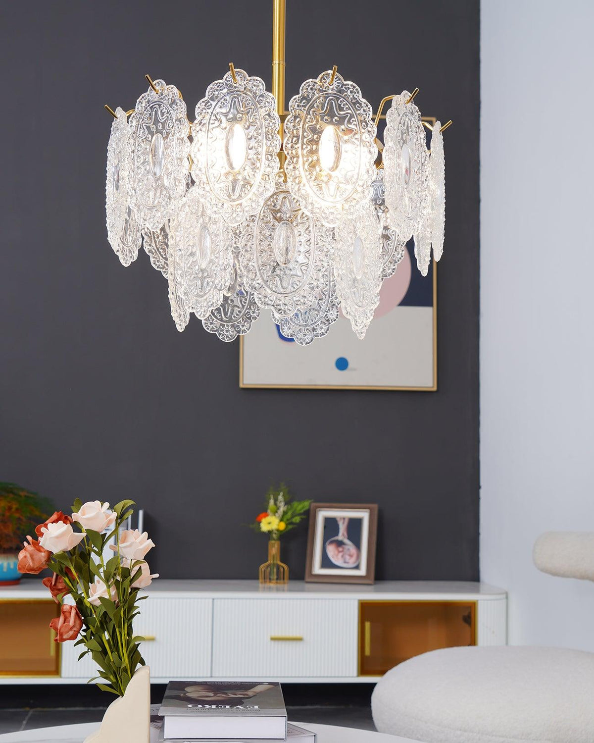 Dallion Kronleuchter Wellenglas Schmiedeeisen Elegant