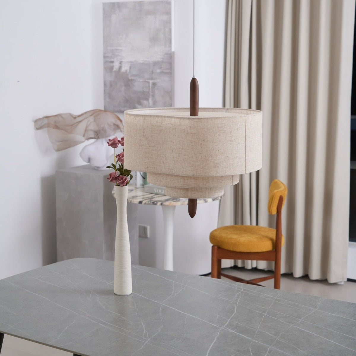 Salemu Elegance Wave Ladder Pendelleuchte aus Holz und Stoff