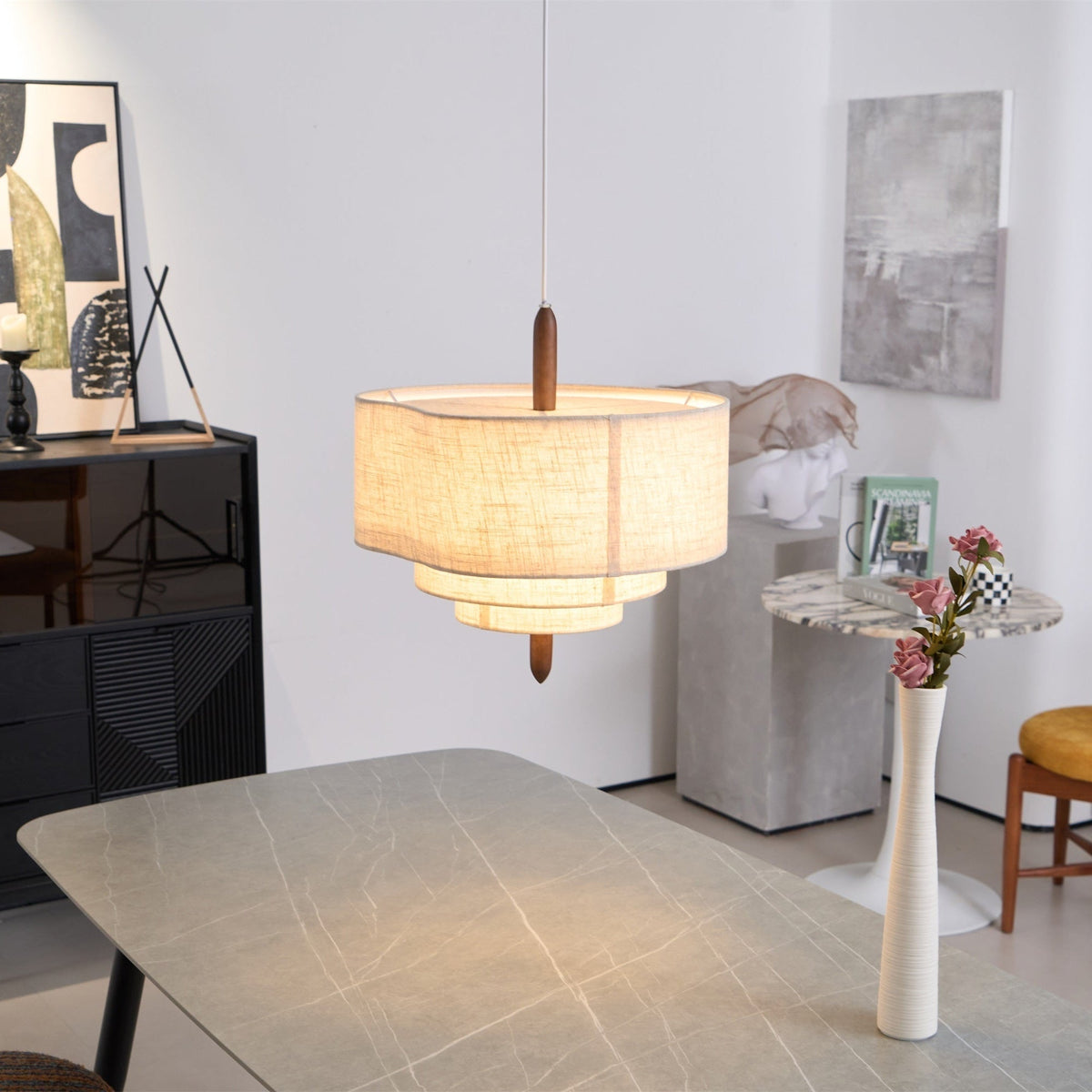 Salemu Elegance Wave Ladder Pendelleuchte aus Holz und Stoff