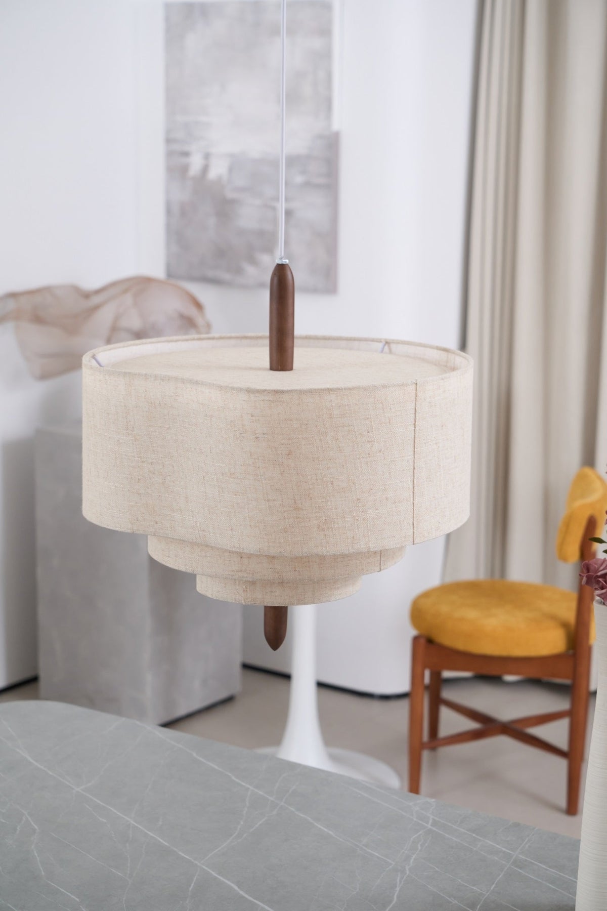 Salemu Elegance Wave Ladder Pendelleuchte aus Holz und Stoff