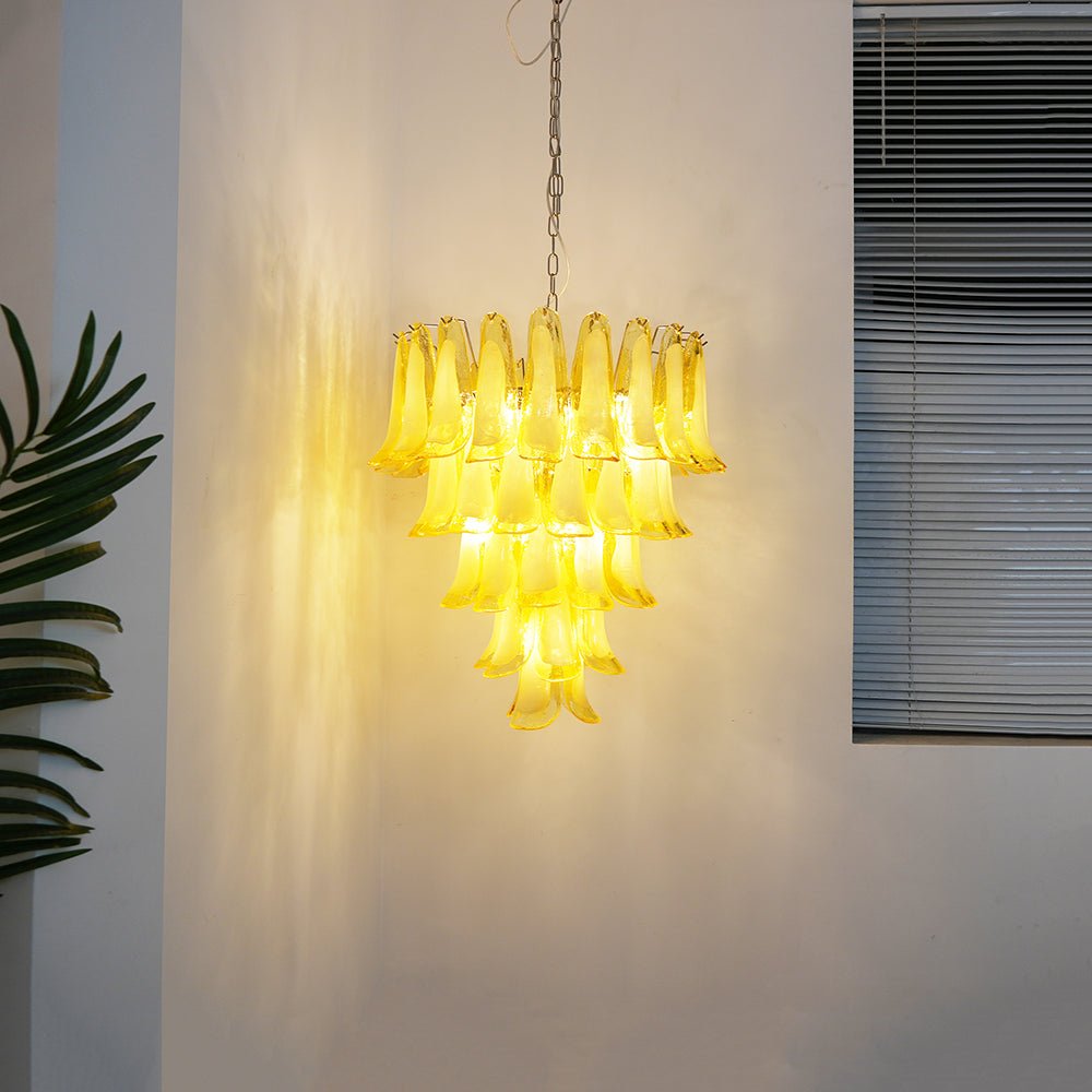 Eranos Kronleuchter aus Murano-Glas in Wellenform mit Blütenblättern