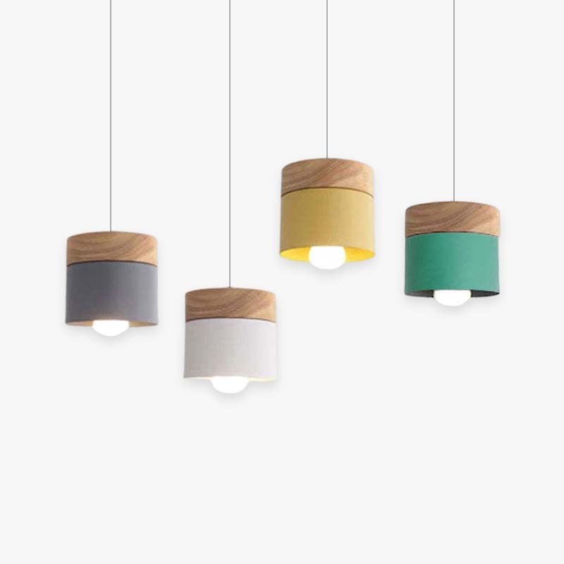 Aria Pendelleuchte Arisha Zylinder LED  Grau/Weiß/Gelb/Grün Wohnzimmer Holz