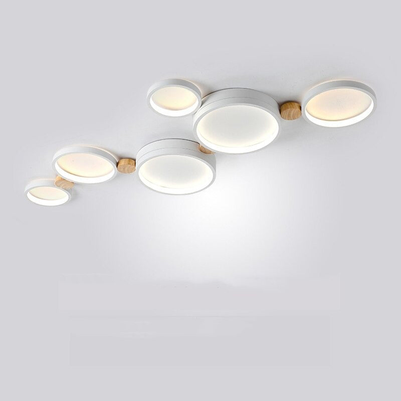 Muto Deckenleuchte Rund Modern LED Weiß/Grau/Grün, Wohnzimmer, Holz