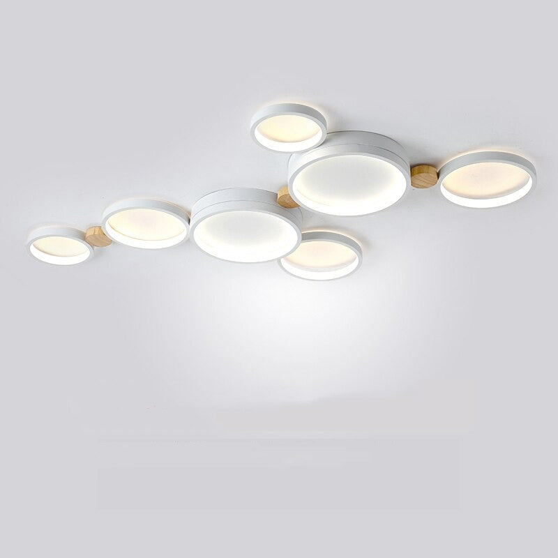 Muto Deckenleuchte Rund Modern LED Weiß/Grau/Grün, Wohnzimmer, Holz