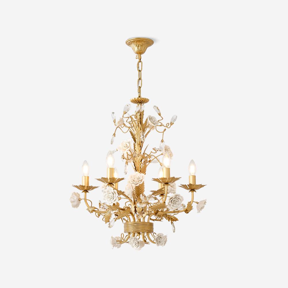 Kronleuchter Ornate Metallrahmen Porzellanrosen Kristall Klassisch Luxus