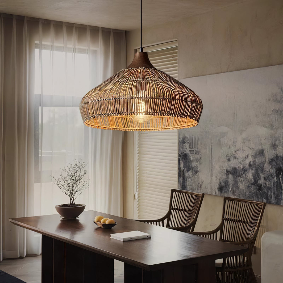 Lythean Elegance Art Rattan Pendelleuchte aus Holz
