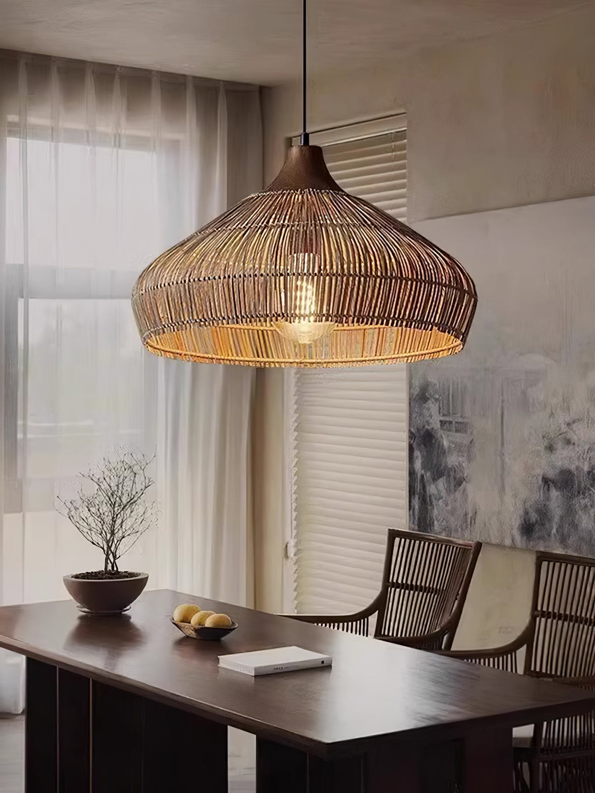 Lythean Elegance Art Rattan Pendelleuchte aus Holz