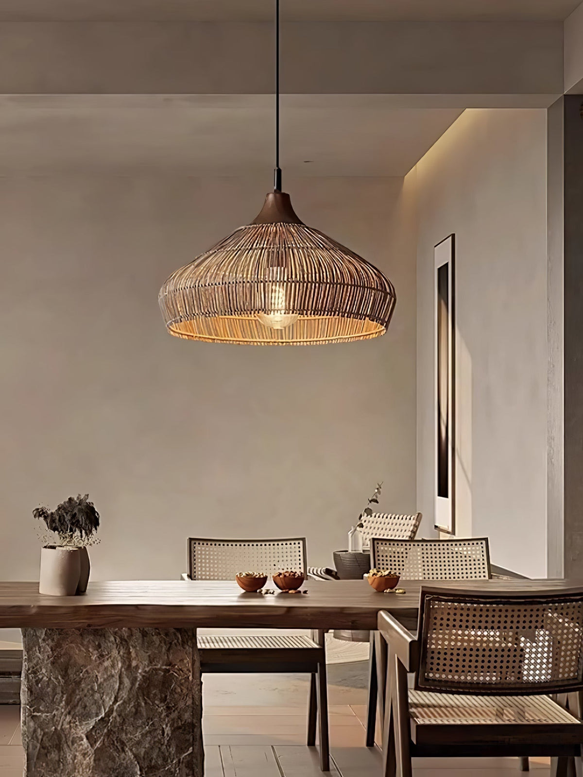 Lythean Elegance Art Rattan Pendelleuchte aus Holz