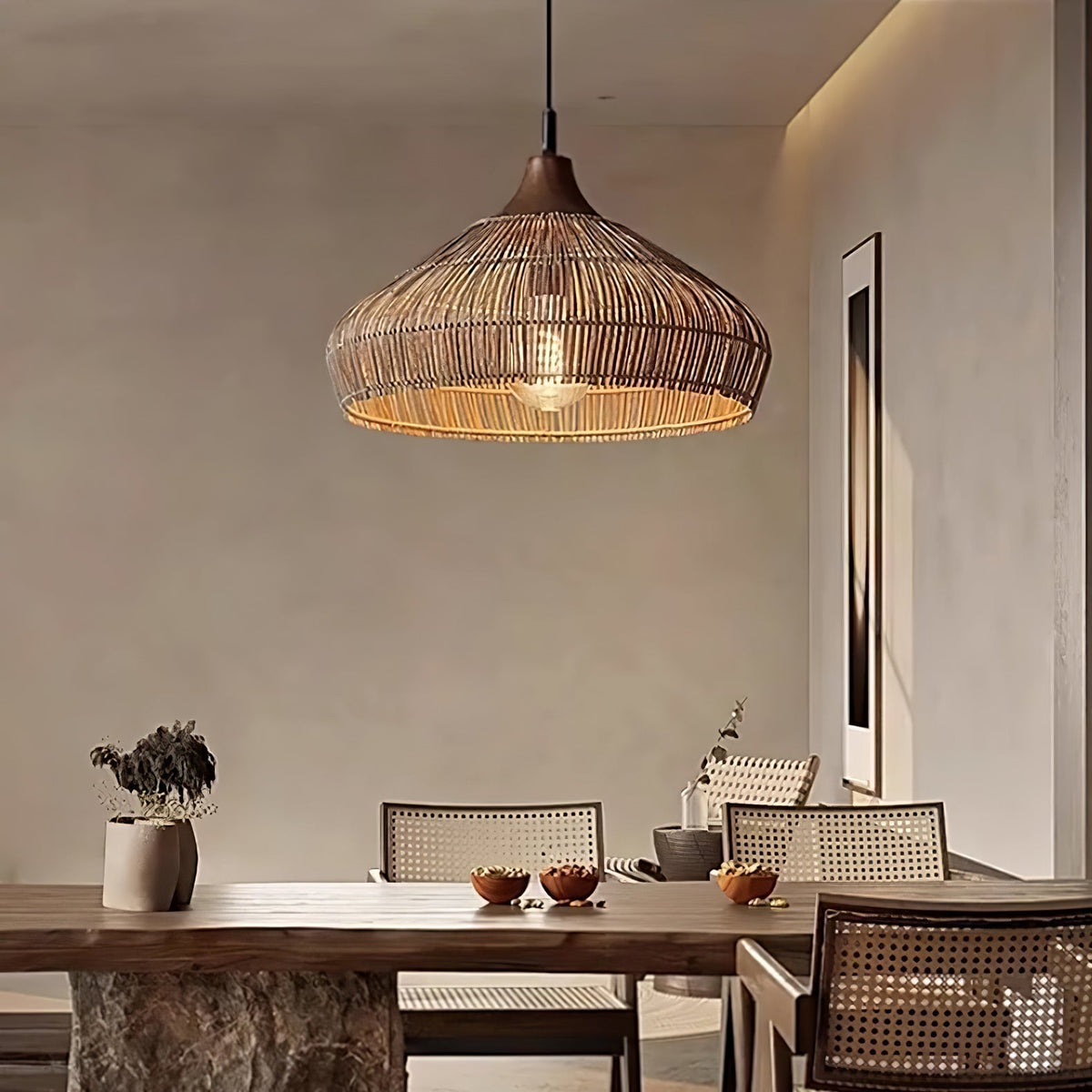 Lythean Elegance Art Rattan Pendelleuchte aus Holz