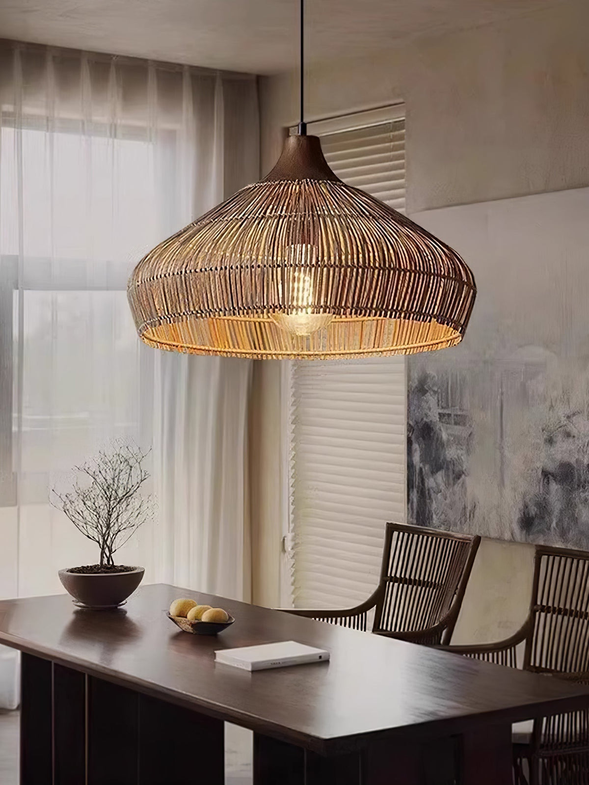 Lythean Elegance Art Rattan Pendelleuchte aus Holz
