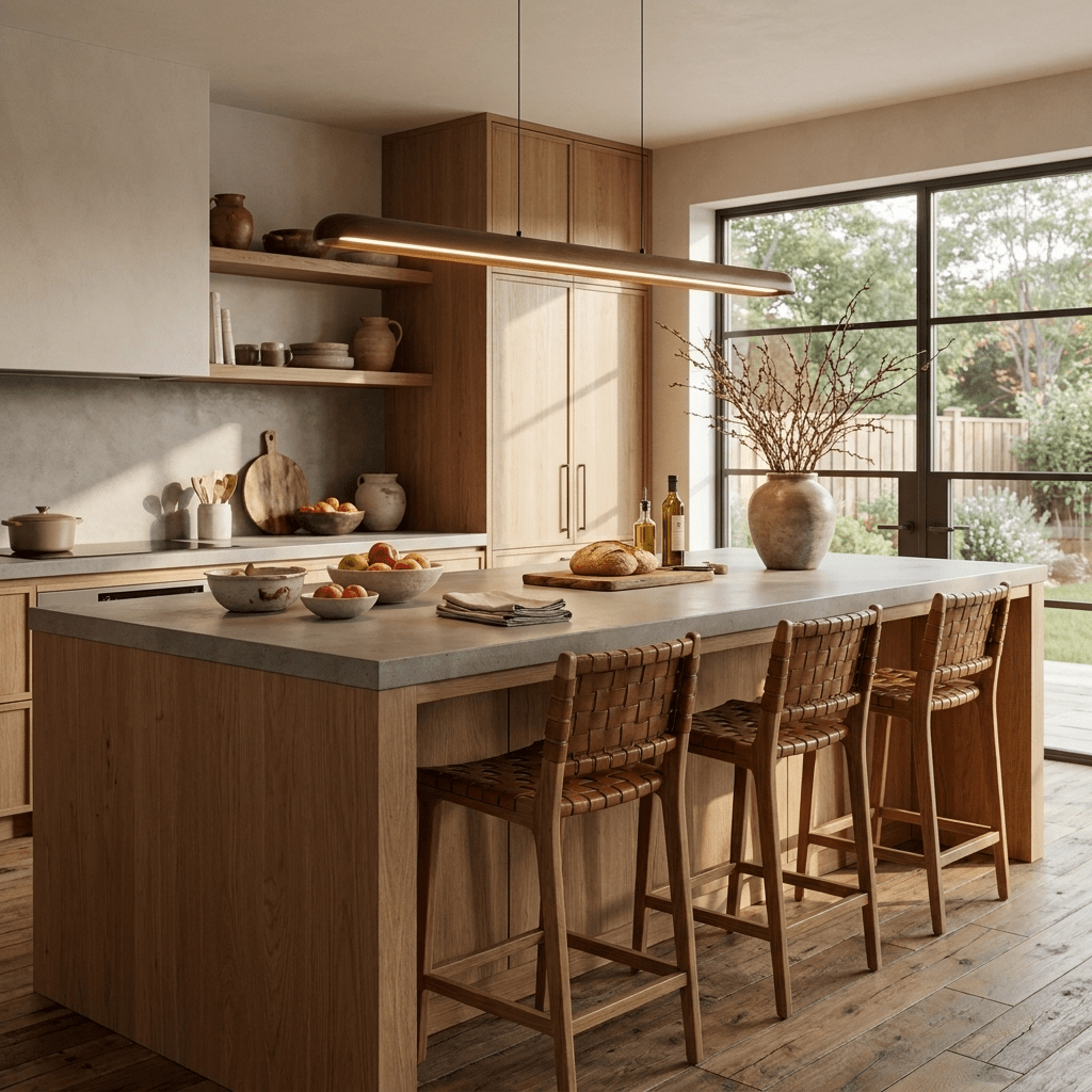 Wide lineare Pendelleuchte aus Holz in Holz