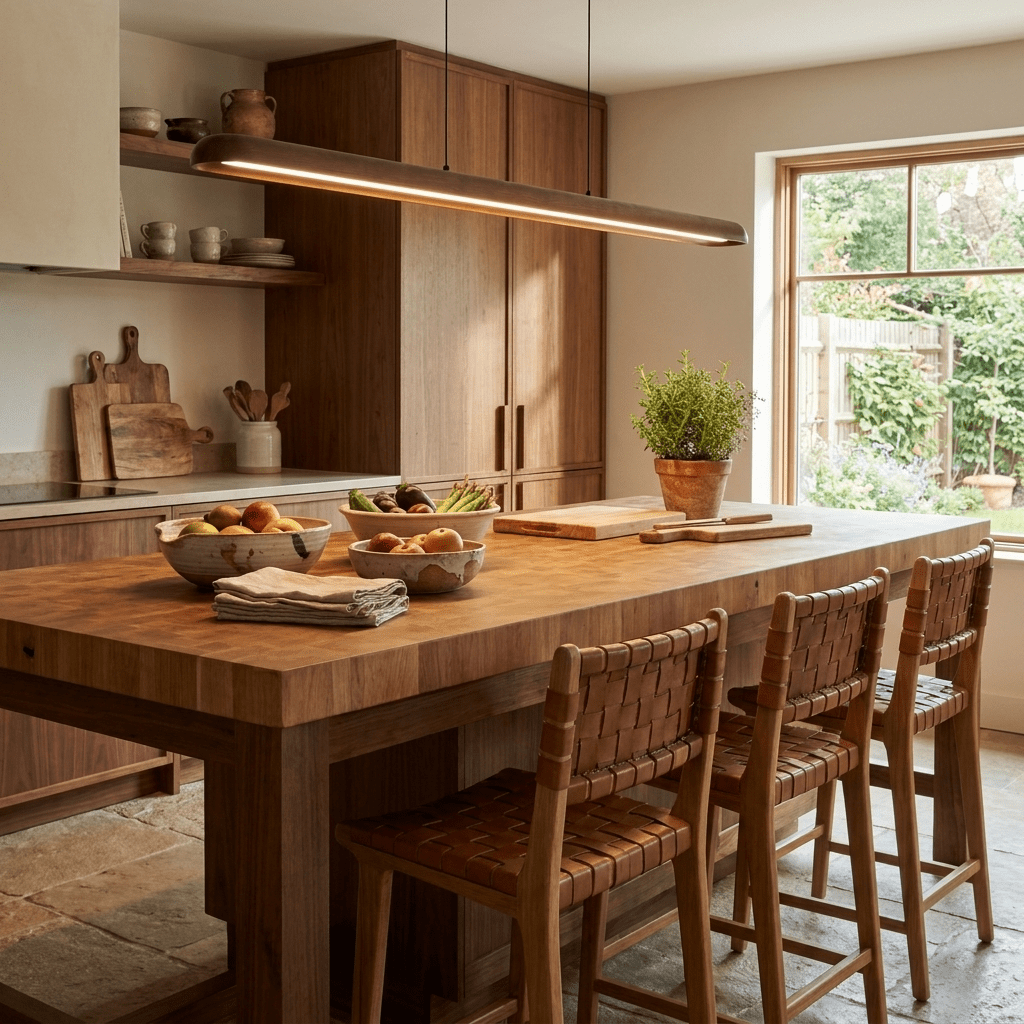 Wide lineare Pendelleuchte aus Holz in Holz