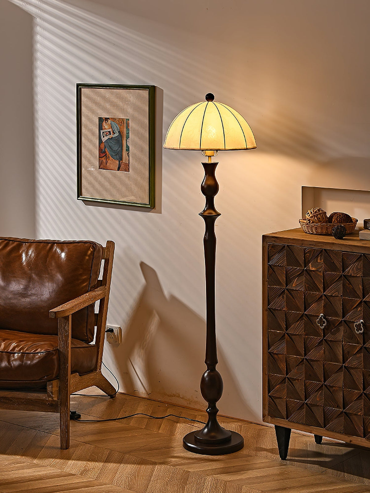 Syliora Vintage-Holz-Stehleuchte