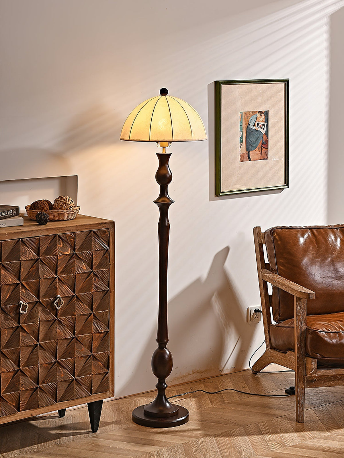 Syliora Vintage-Holz-Stehleuchte