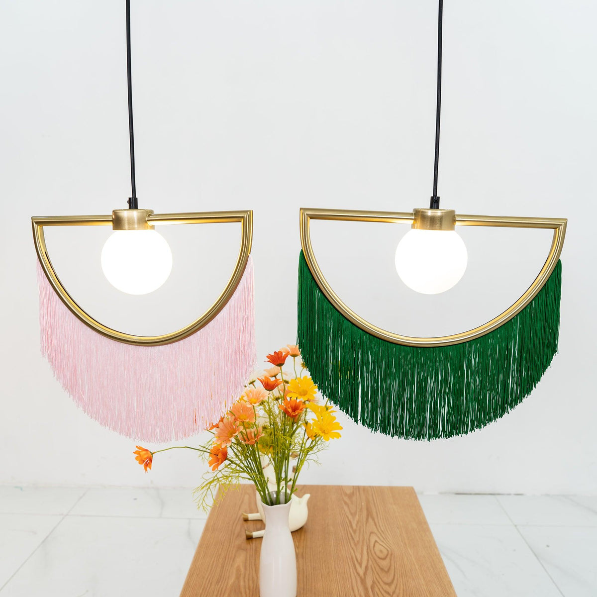 Sirove Pendelleuchte Stofffransen Kugel Retro Bohemian