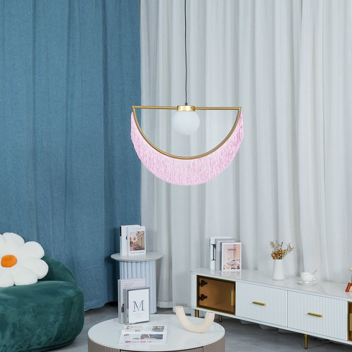 Sirove Pendelleuchte Stofffransen Kugel Retro Bohemian
