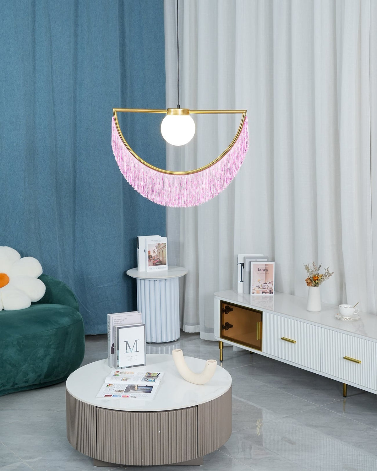 Sirove Pendelleuchte Stofffransen Kugel Retro Bohemian