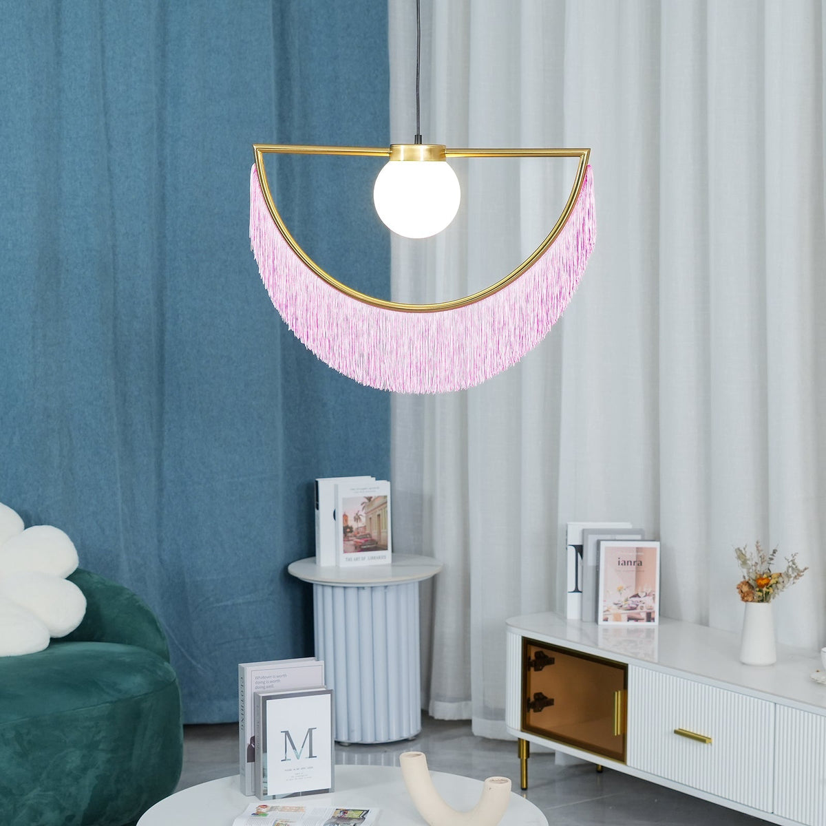 Sirove Pendelleuchte Stofffransen Kugel Retro Bohemian