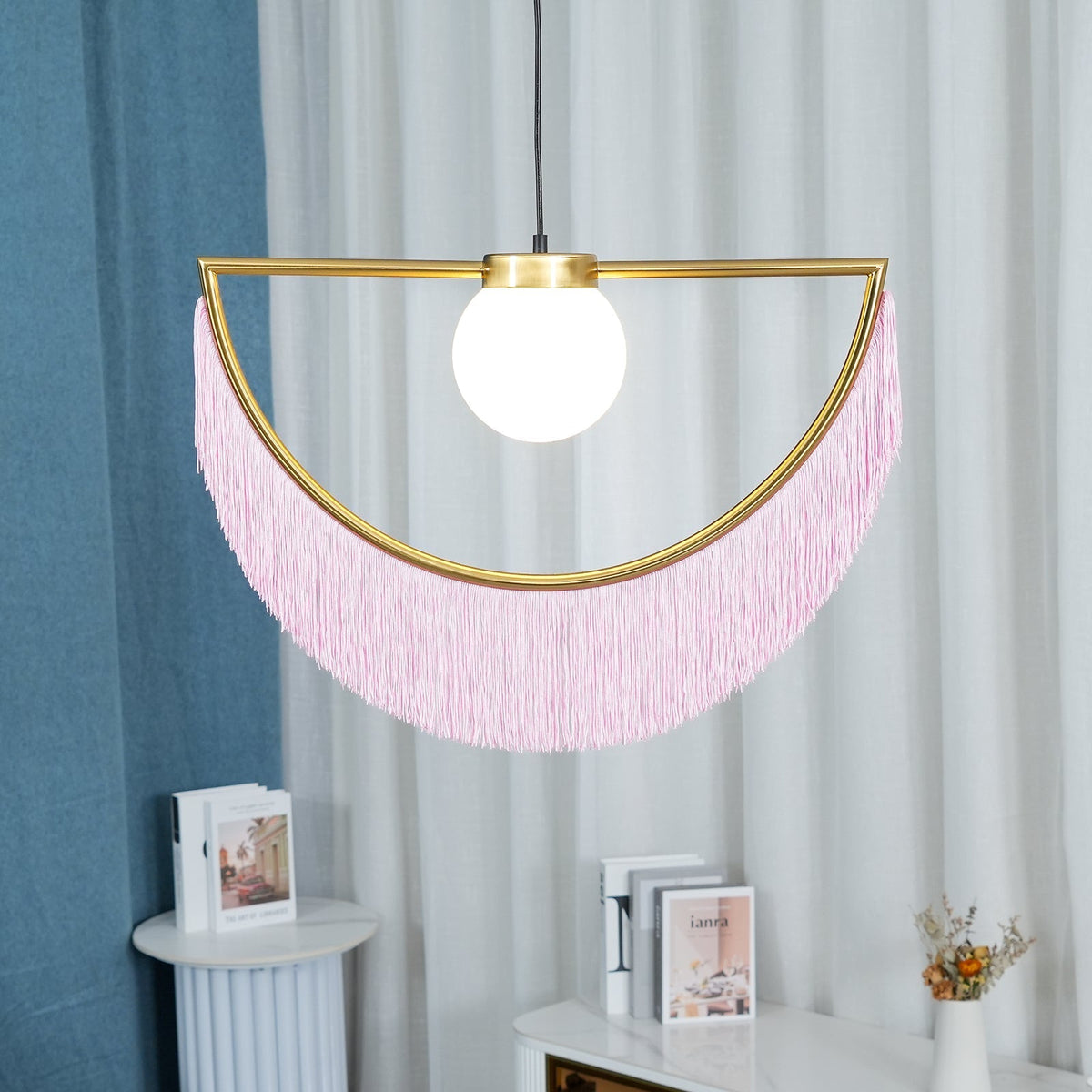Sirove Pendelleuchte Stofffransen Kugel Retro Bohemian