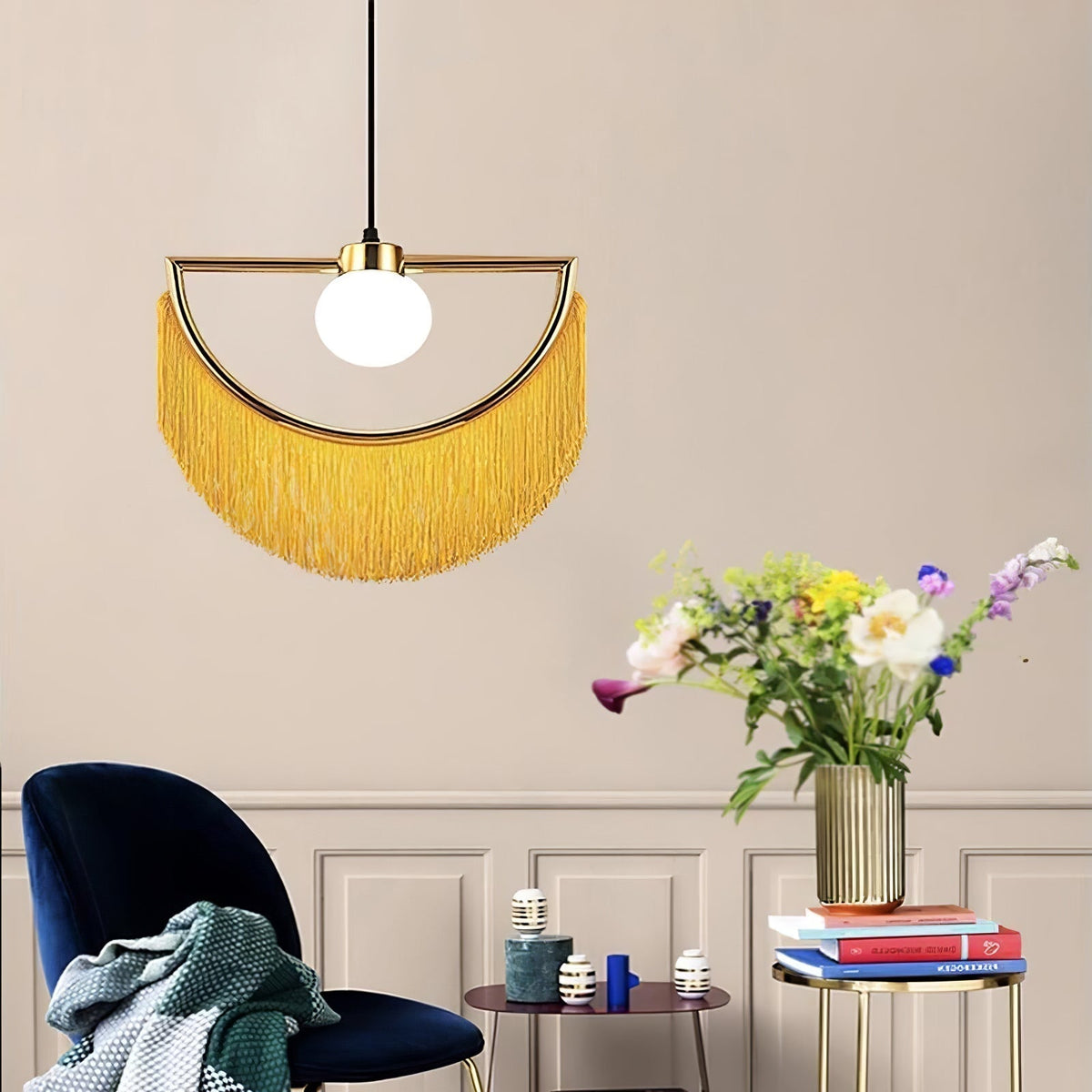 Sirove Pendelleuchte Stofffransen Kugel Retro Bohemian