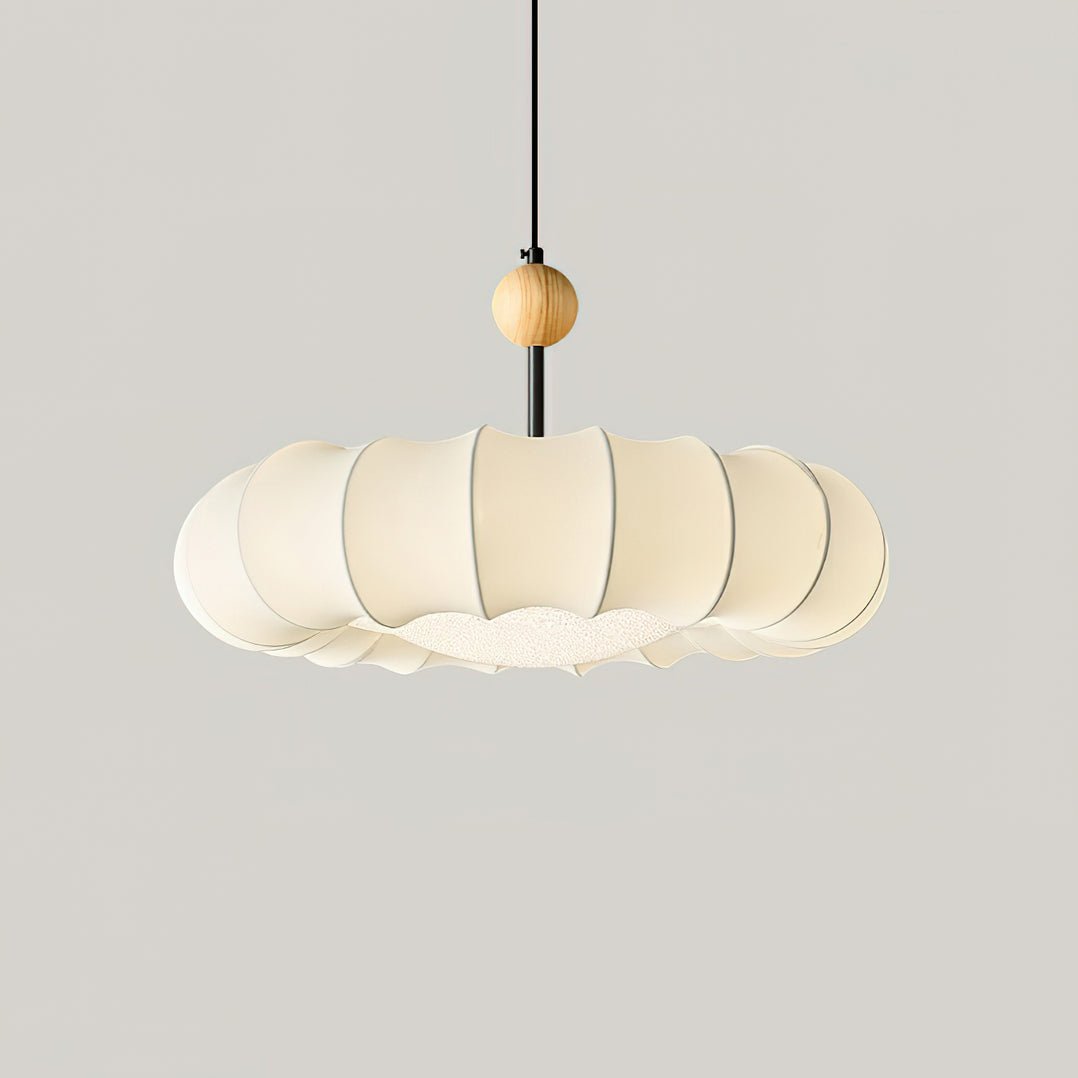 Embers Traditionelle Pendelleuchte aus Holz mit Stoffbespannung in natürlicher Faserung