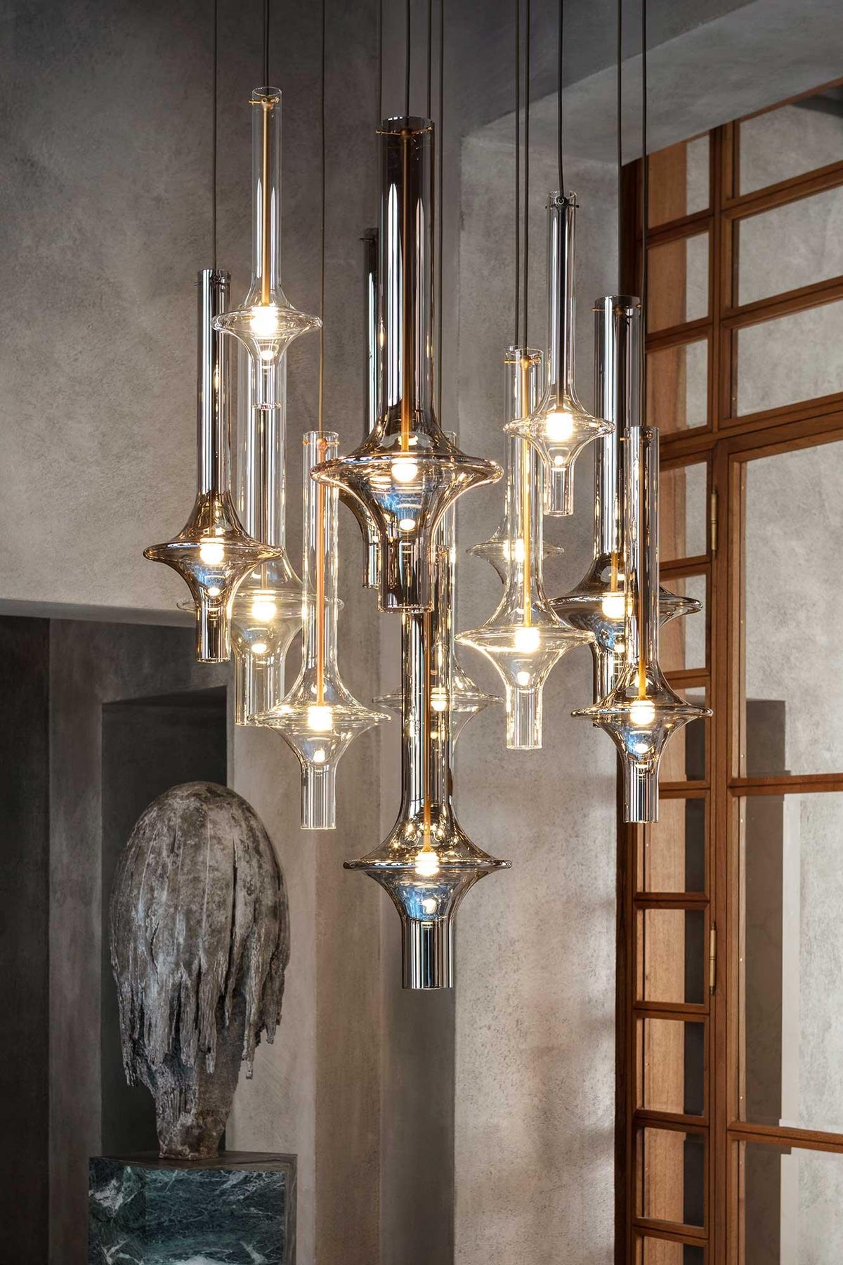 Sarenol Pendelleuchte aus Glas im industriellen Glam-Stil
