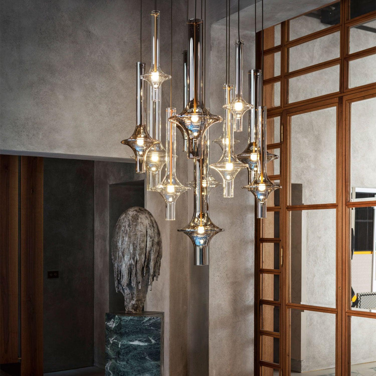 Sarenol Pendelleuchte aus Glas im industriellen Glam-Stil