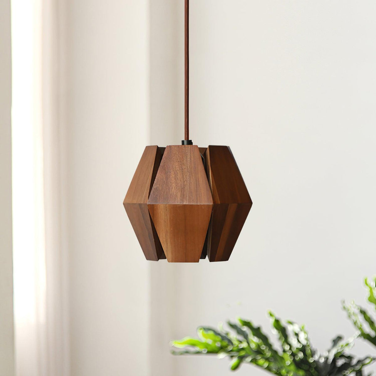 Miro Pendelleuchte geometrischer Holzlampenschirm warmes Leuchten nordischer Minimalismus Akzent