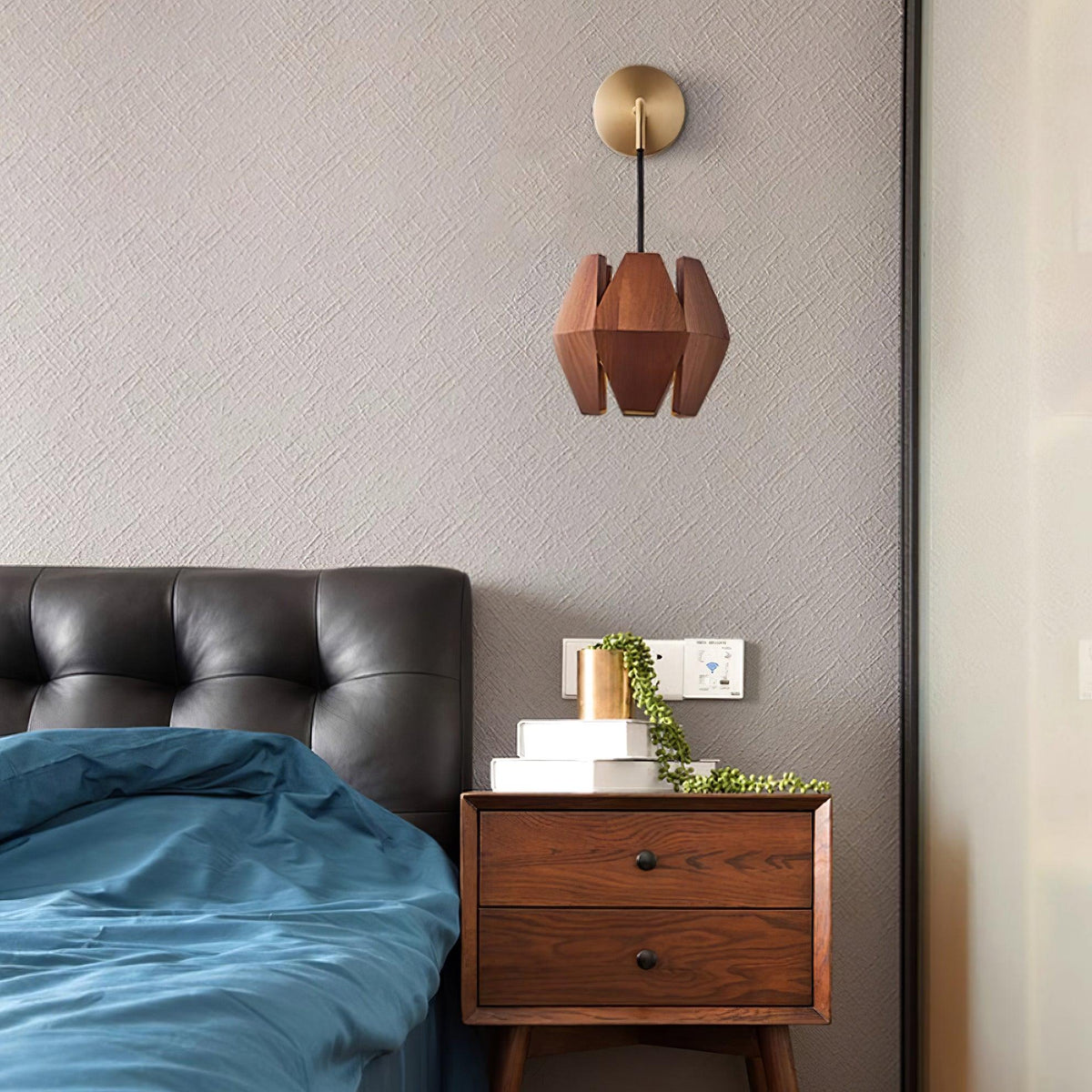 Wandleuchte Geometrischer Holzlampenschirm Warmes Leuchten Nordisch Minimalistisch Akzent