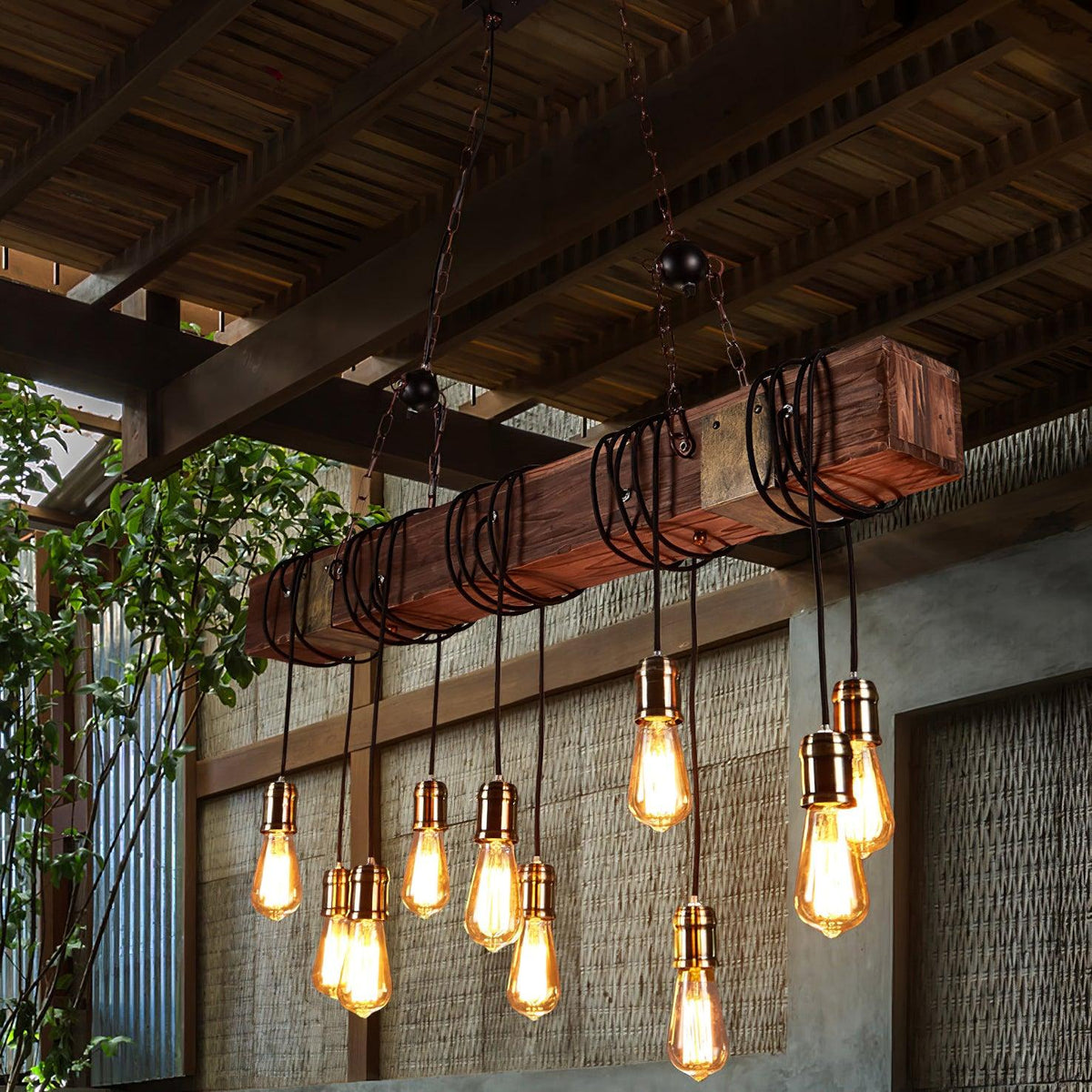Wexb Kronleuchter Holzträger Edison-Glühbirne rustikaler Landhausstil