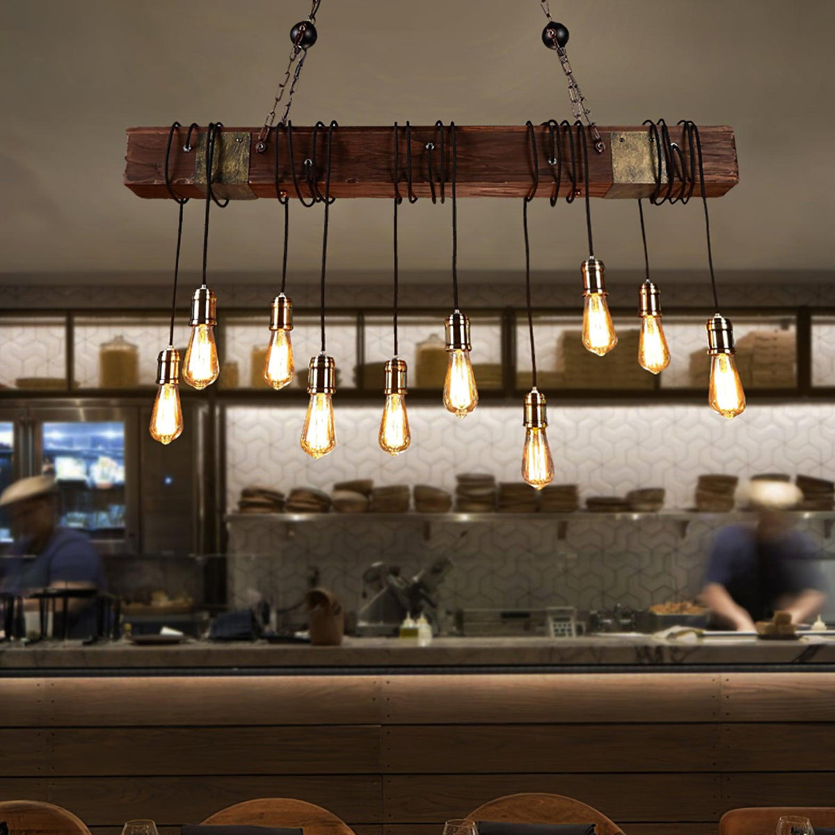 Wexb Kronleuchter Holzträger Edison-Glühbirne rustikaler Landhausstil