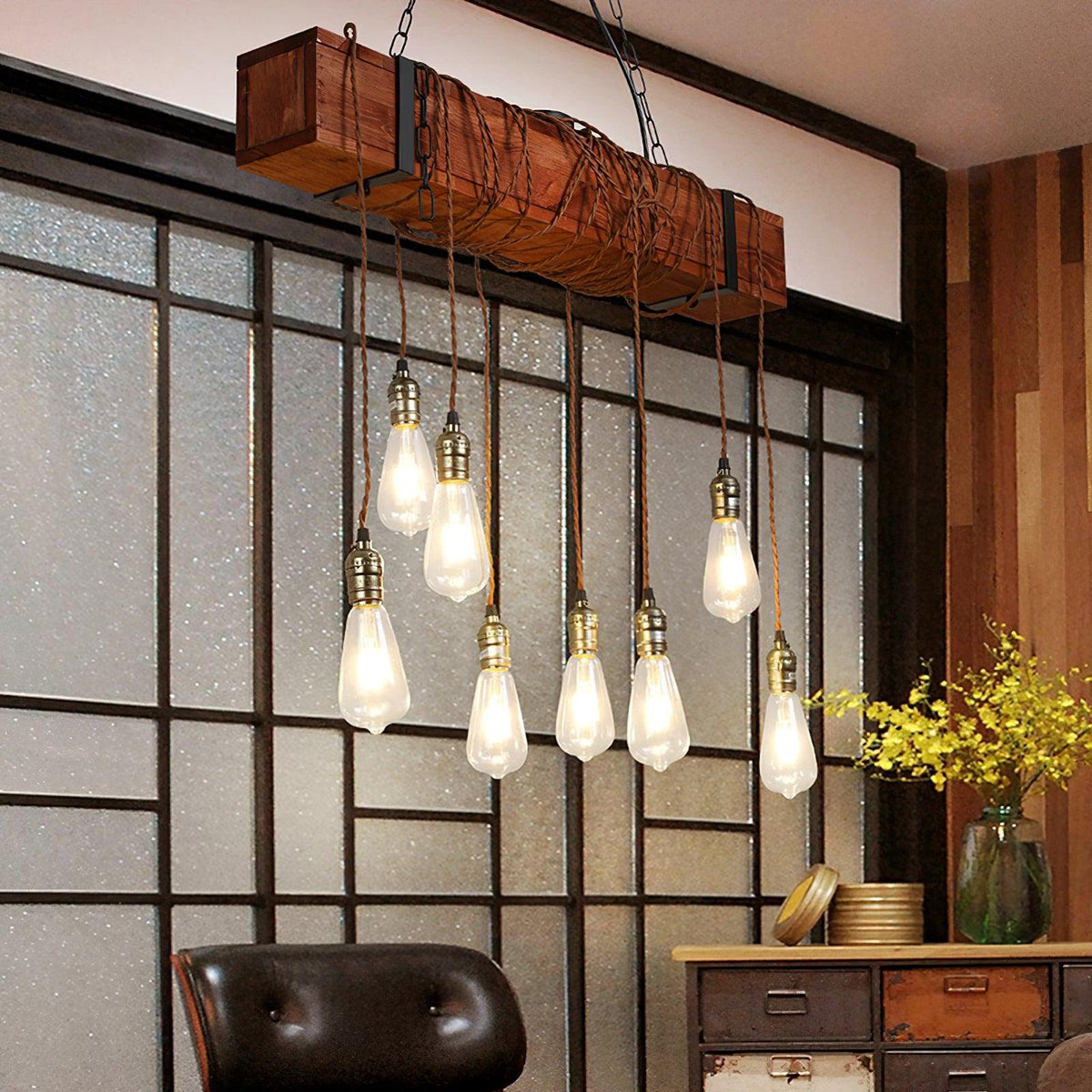 Wexb Kronleuchter Holzträger Edison-Glühbirne rustikaler Landhausstil