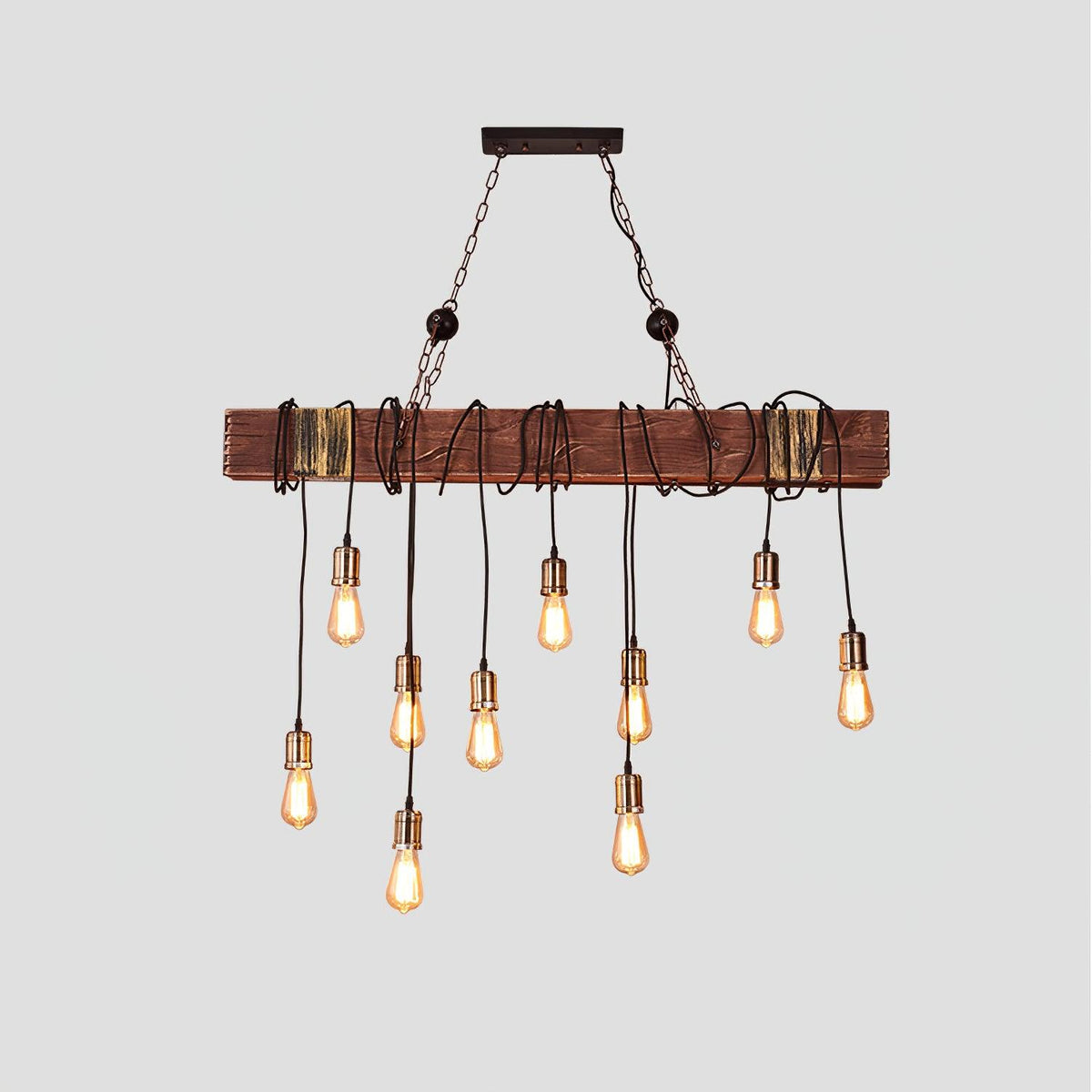 Wexb Kronleuchter Holzträger Edison-Glühbirne rustikaler Landhausstil
